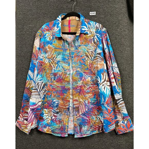 Robert Graham Shirt Mens 2XL Linen Limited Edition Embroidered Button Up - Picture 2 of 8